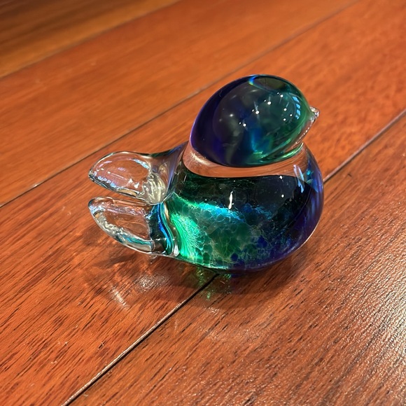 Art Glass Bird Figurine Glass Crystal Paper Weight Ornament blue green and clear - Picture 3 of 12